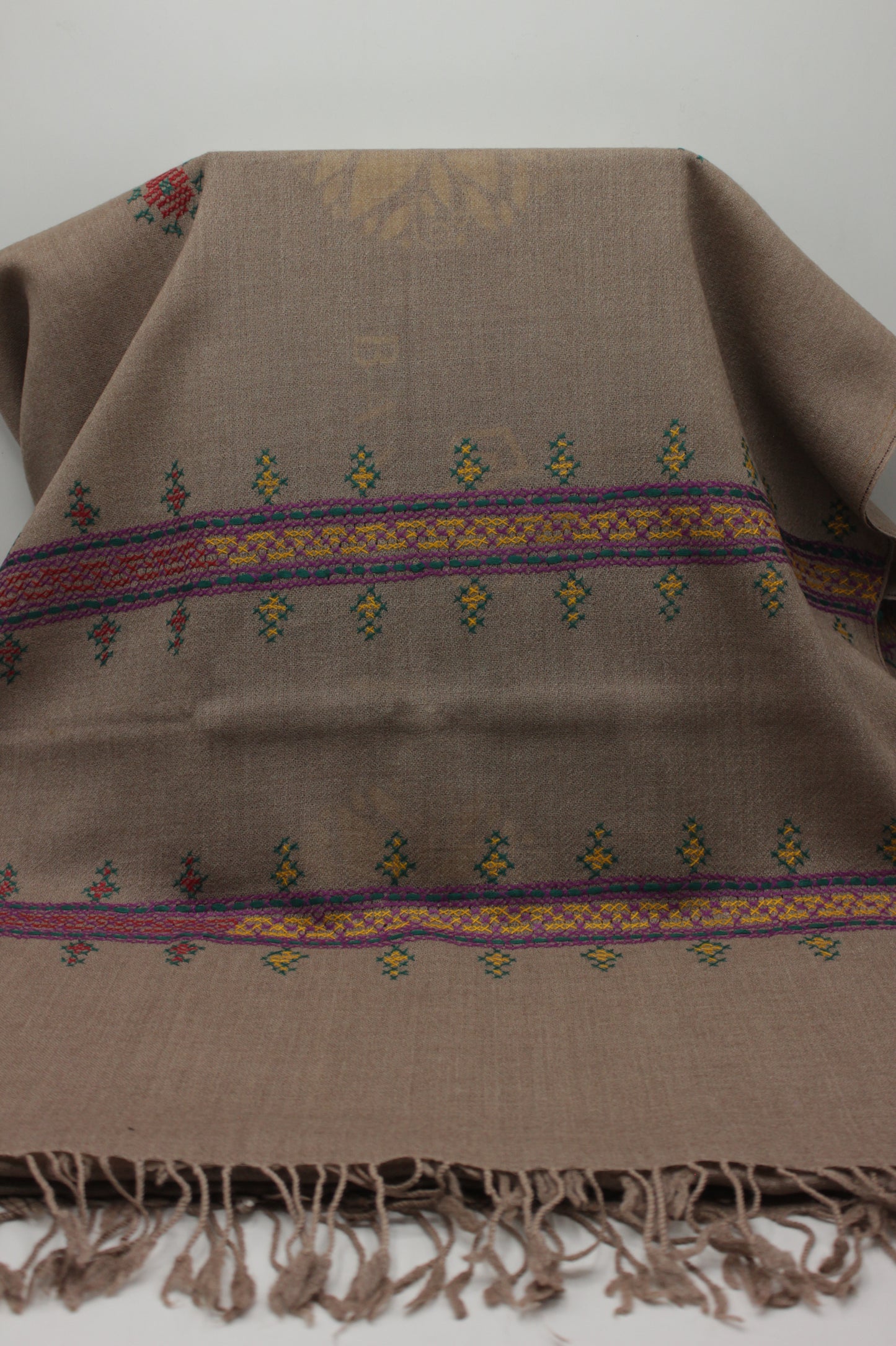 PREMIUM QUALITY BROWN HAND EMBROIDERY WOOLEN SHAWL FOR WOMEN