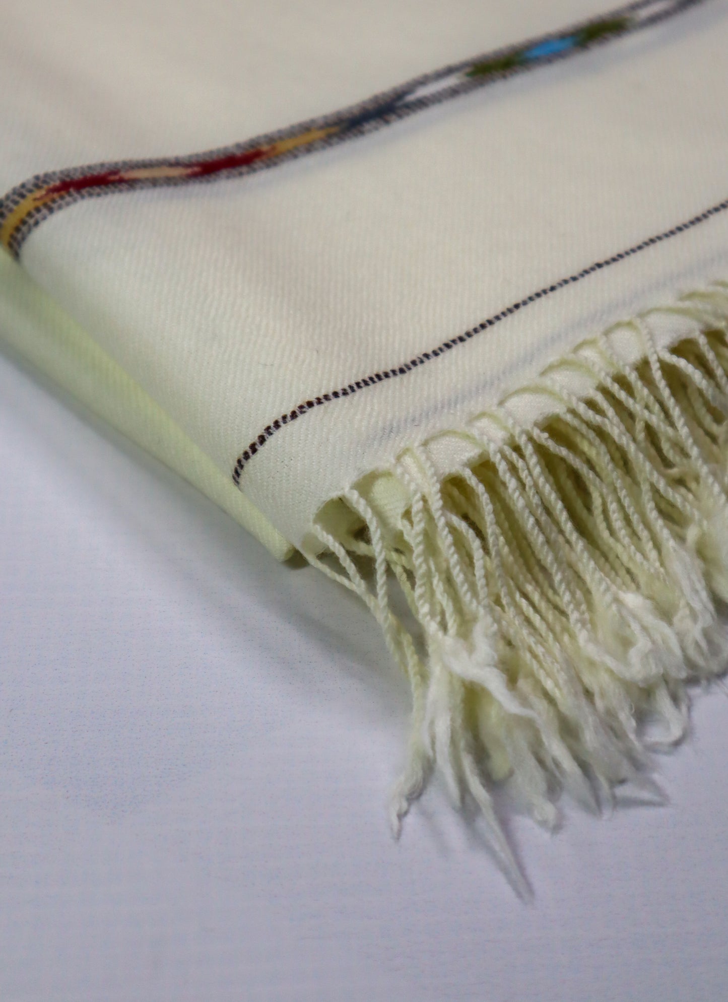 Premium Quality Blue Striped Off White Pure Woolen Shawl