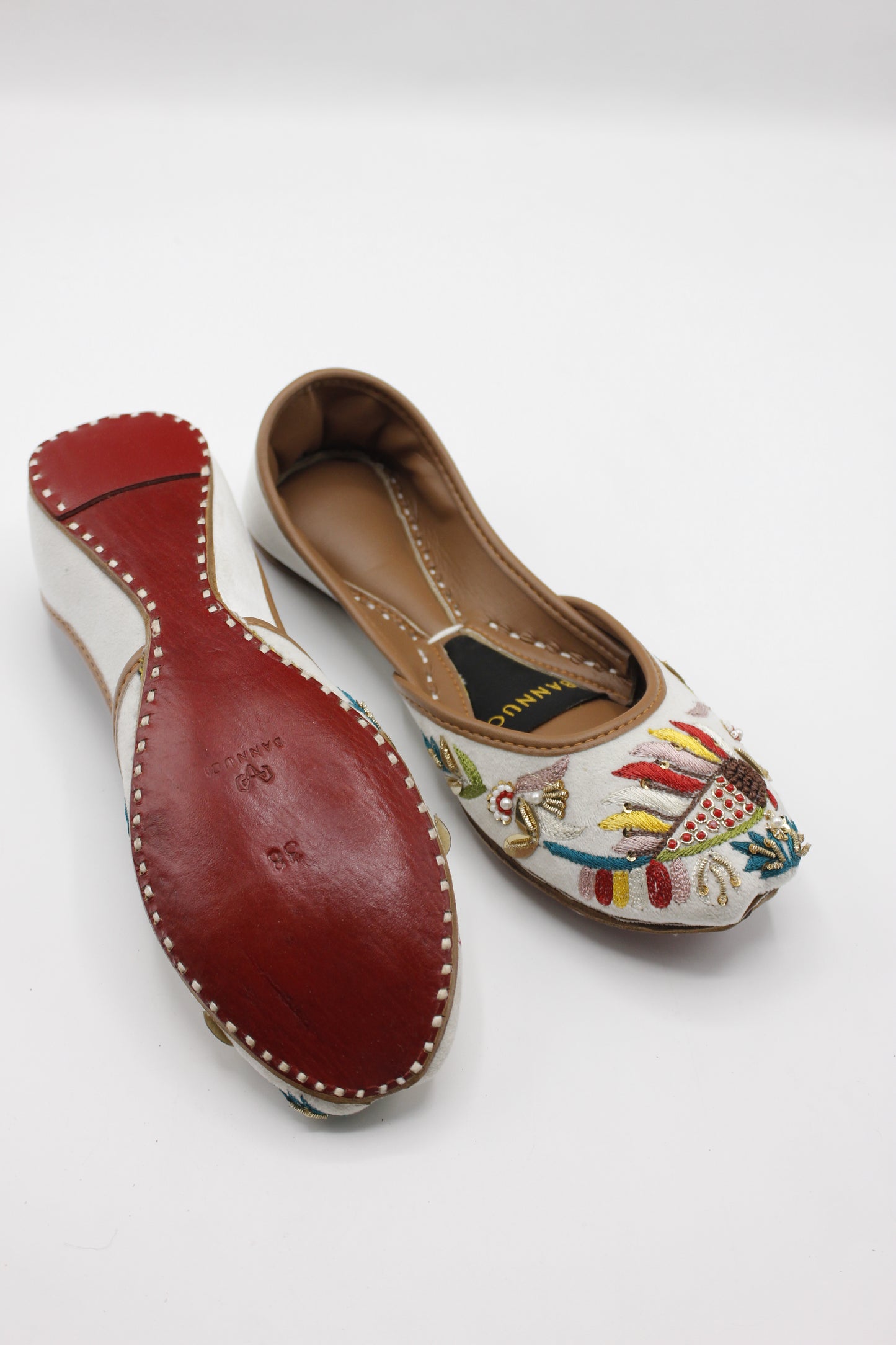 Premium Quality White Multi Color Embroidered Khussas