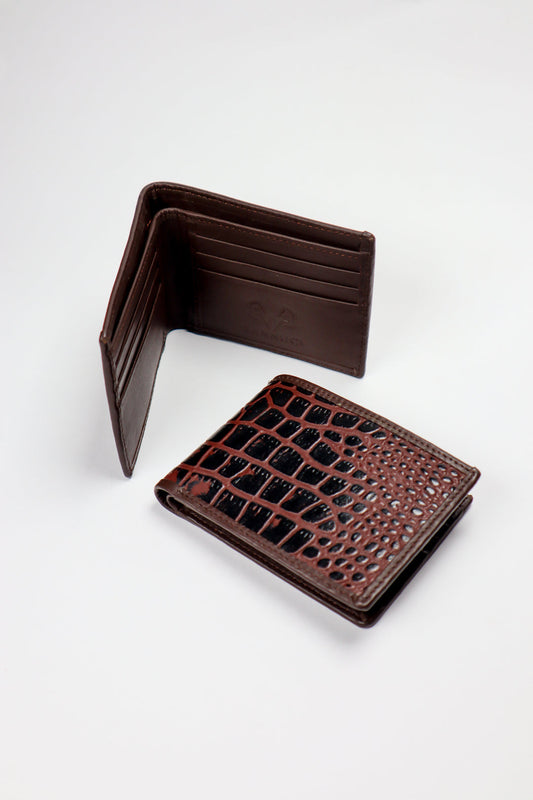 Bifold Crocodile Skin Themed Leather Wallet