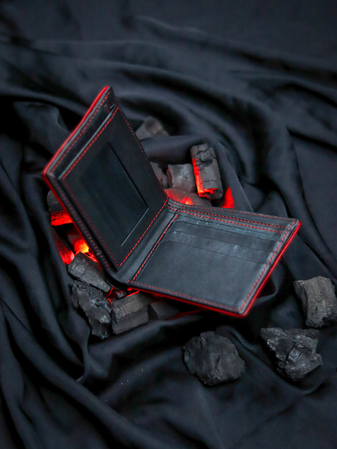 Bifold Leather Wallet with Red Borders