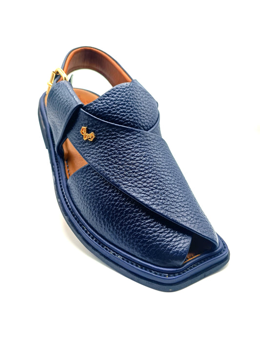Luxury Traditional Dark Blue Granular Peshawari Chappal