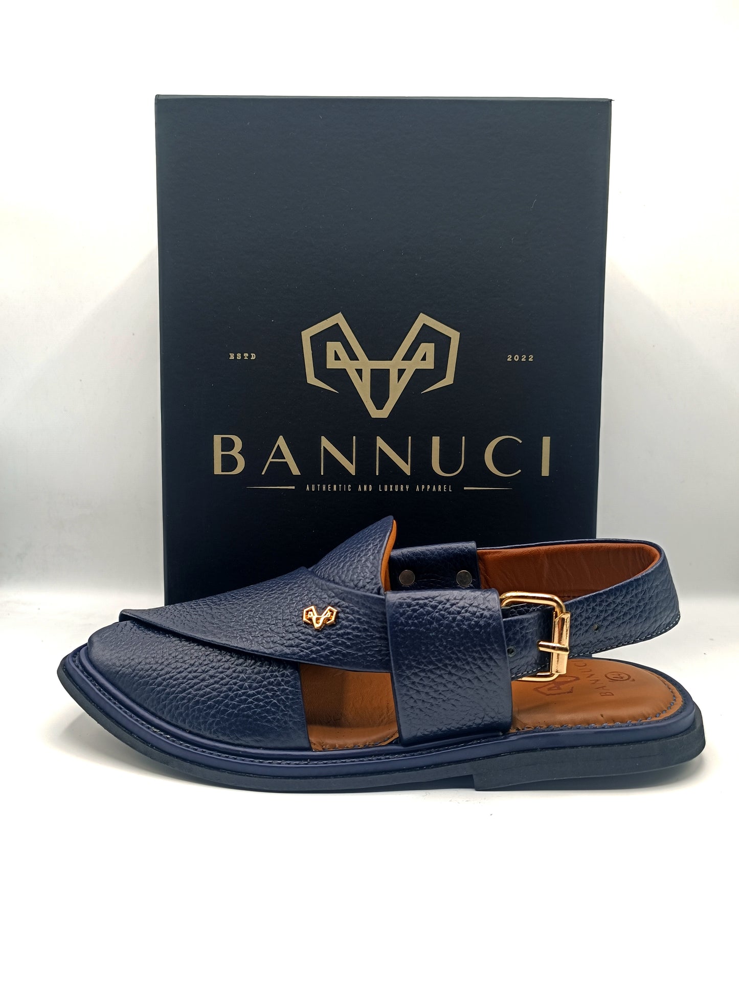 Luxury Traditional Dark Blue Granular Peshawari Chappal