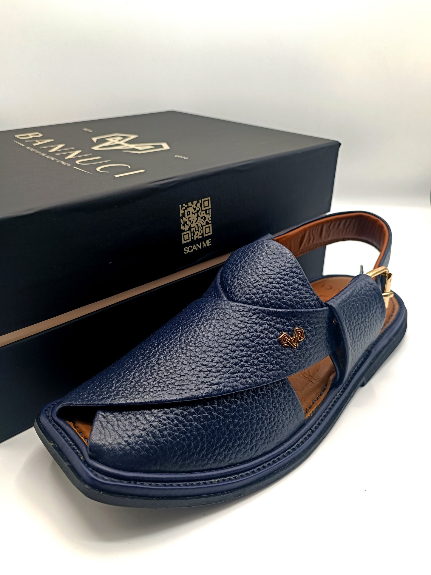 Luxury Traditional Dark Blue Granular Peshawari Chappal