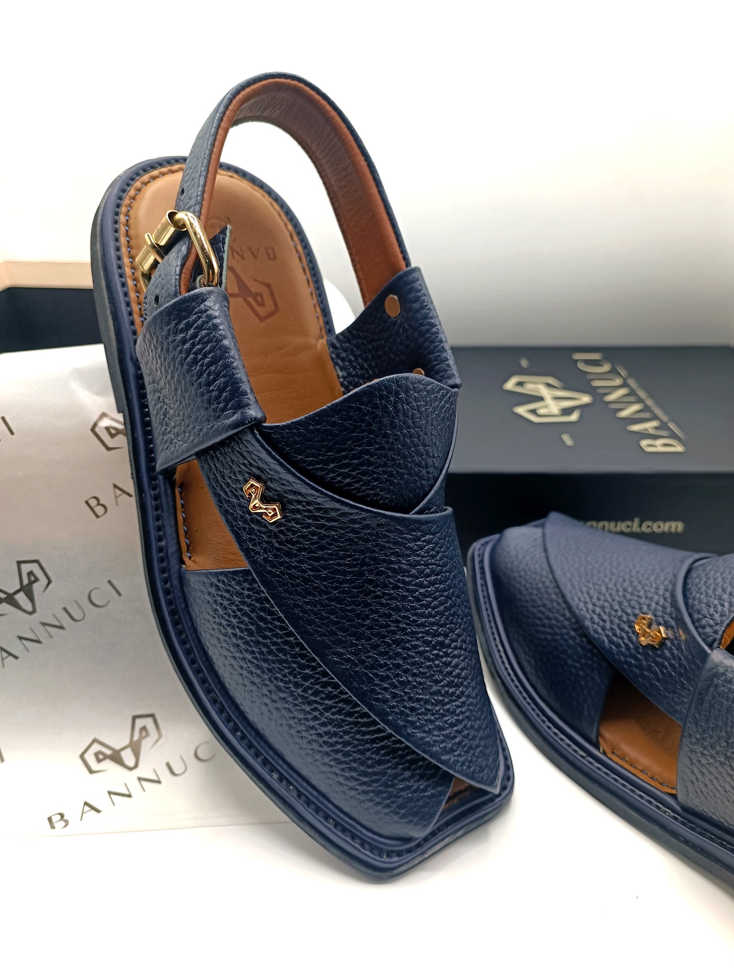 Luxury Traditional Dark Blue Granular Peshawari Chappal