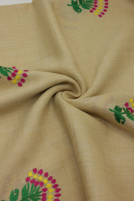 PREMIUM QUALITY BEIGE EMBROIDERED WOOLEN SHAWL FOR WOMEN
