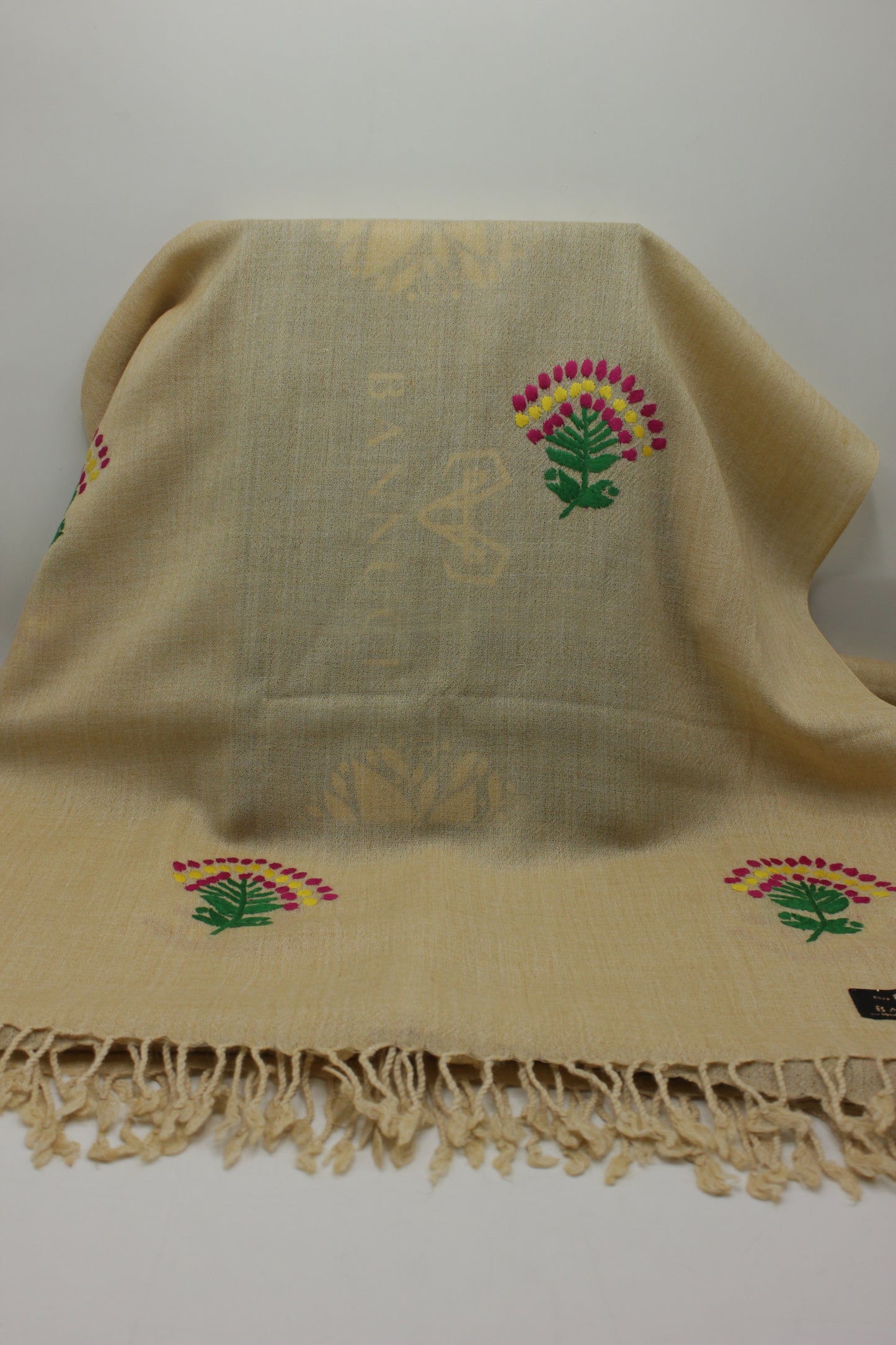 PREMIUM QUALITY BEIGE EMBROIDERED WOOLEN SHAWL FOR WOMEN