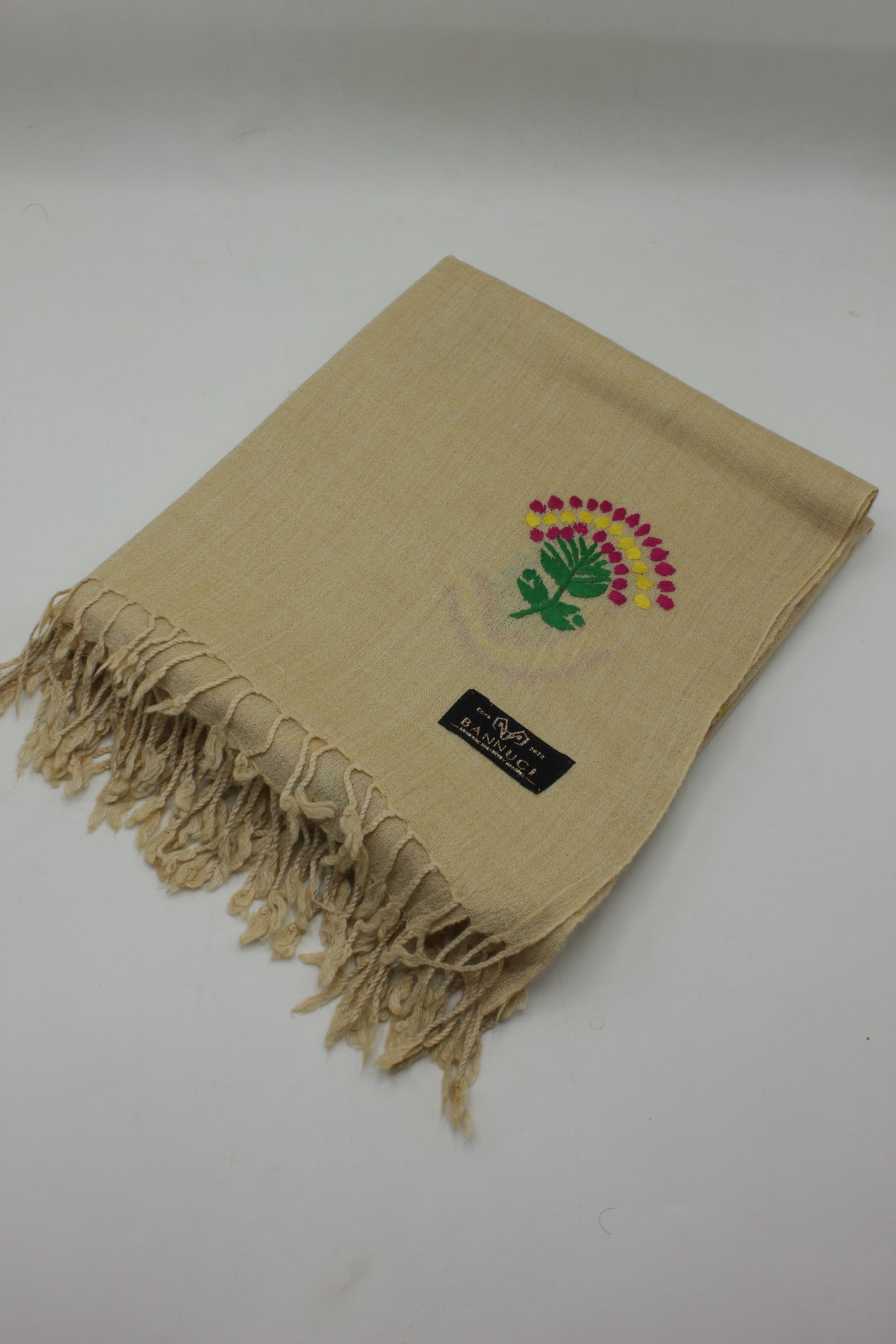 PREMIUM QUALITY BEIGE EMBROIDERED WOOLEN SHAWL FOR WOMEN