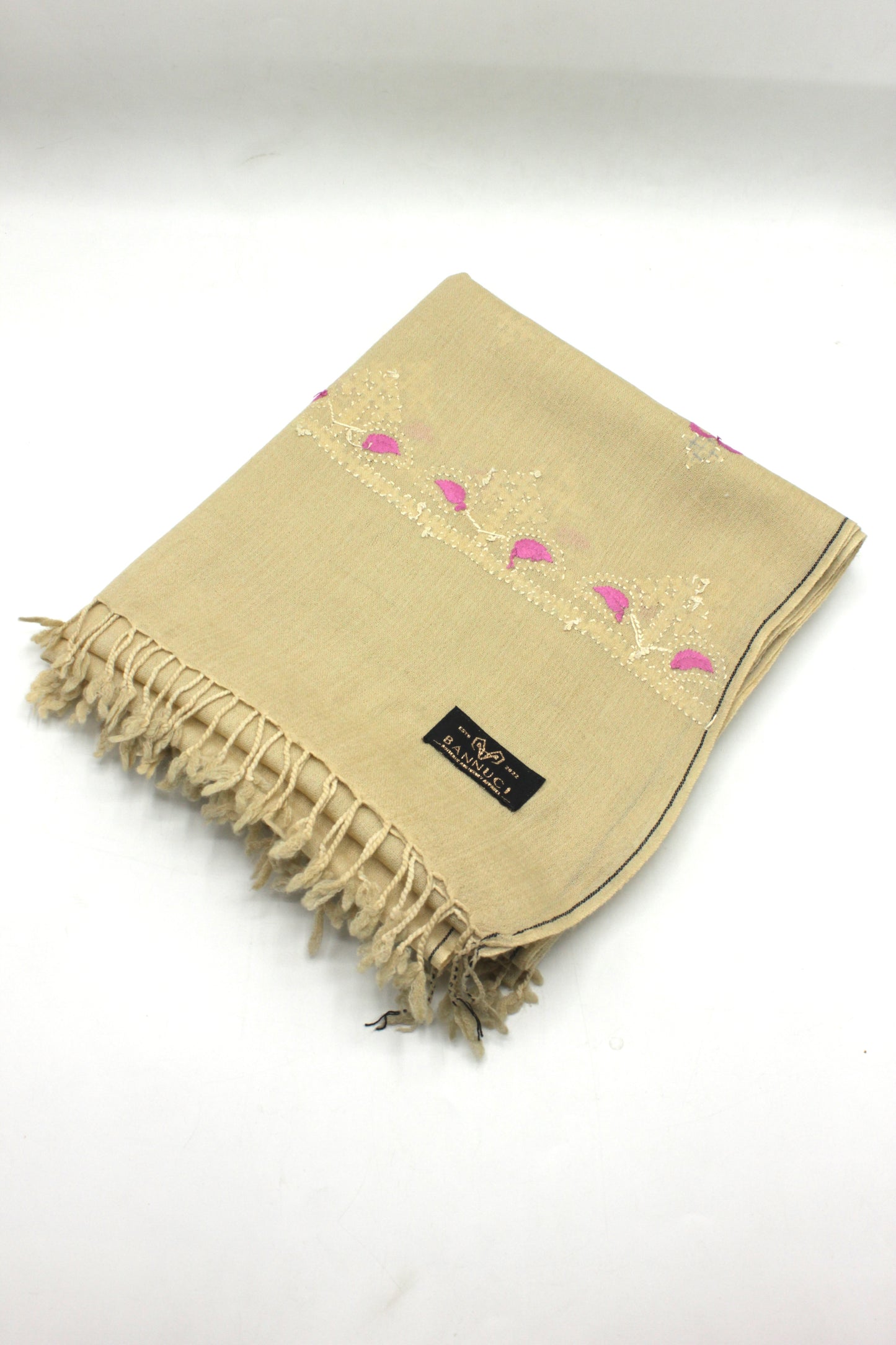 PREMIUM QUALITY BEIGE   HAND EMBROIDERY WOOLEN SHAWL FOR WOMEN