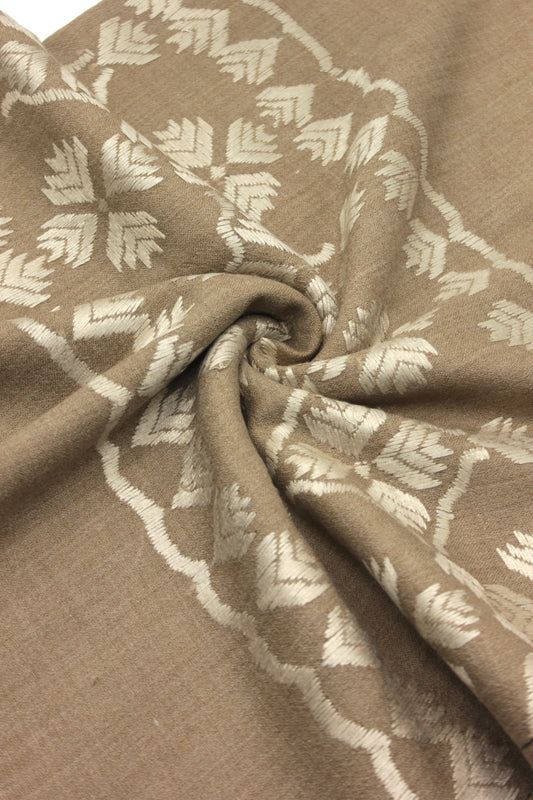 PREMIUM QUALITY BROWN EMBROIDERED WOOLEN SHAWL FOR WOMEN