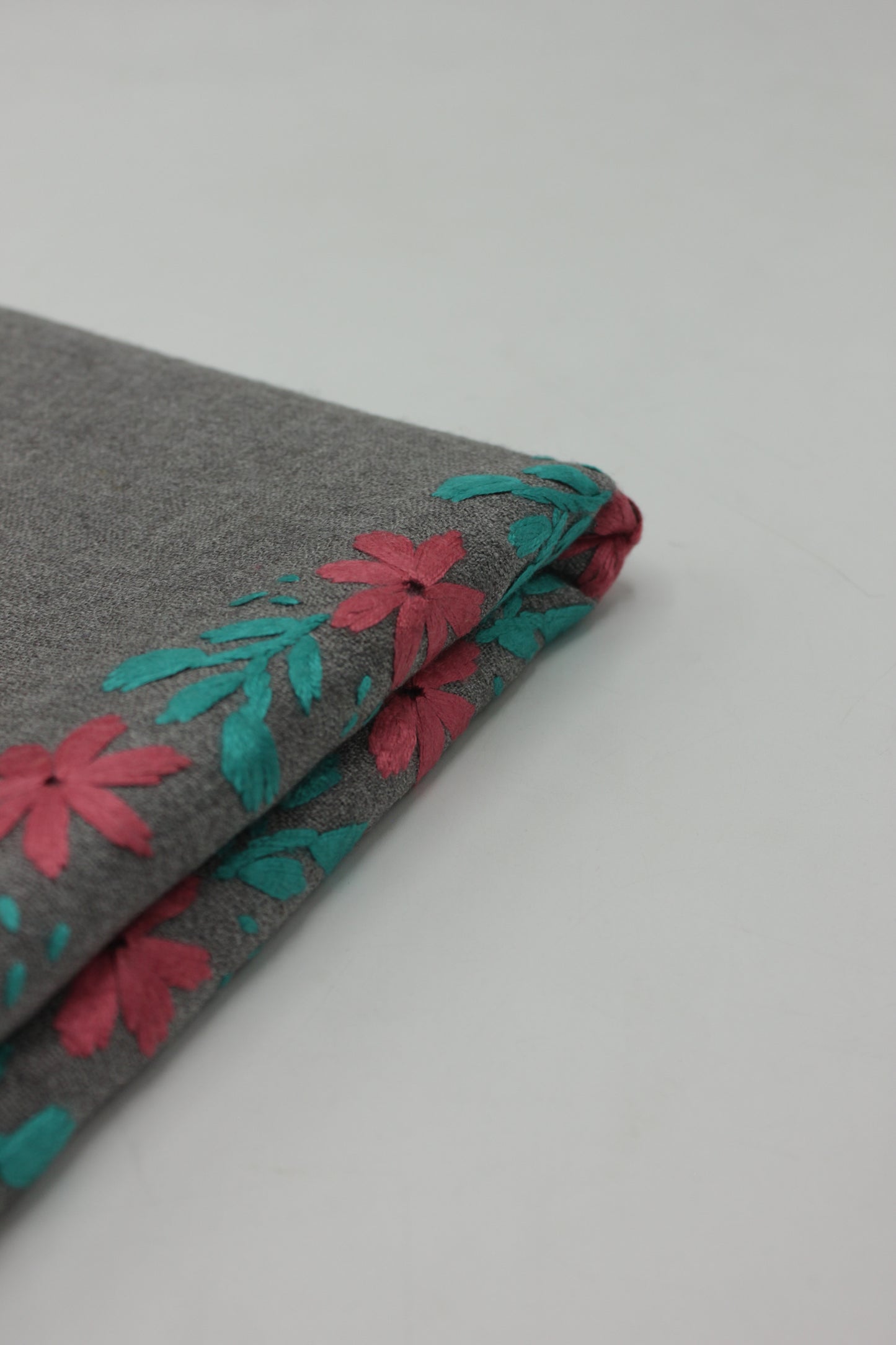 PREMIUM QUALITY GRAY HAND  EMBROIDERY WOOLEN SHAWL FOR WOMEN