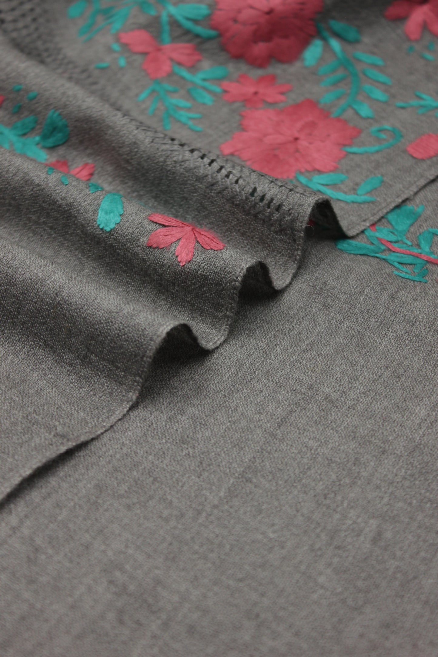 PREMIUM QUALITY GRAY HAND  EMBROIDERY WOOLEN SHAWL FOR WOMEN