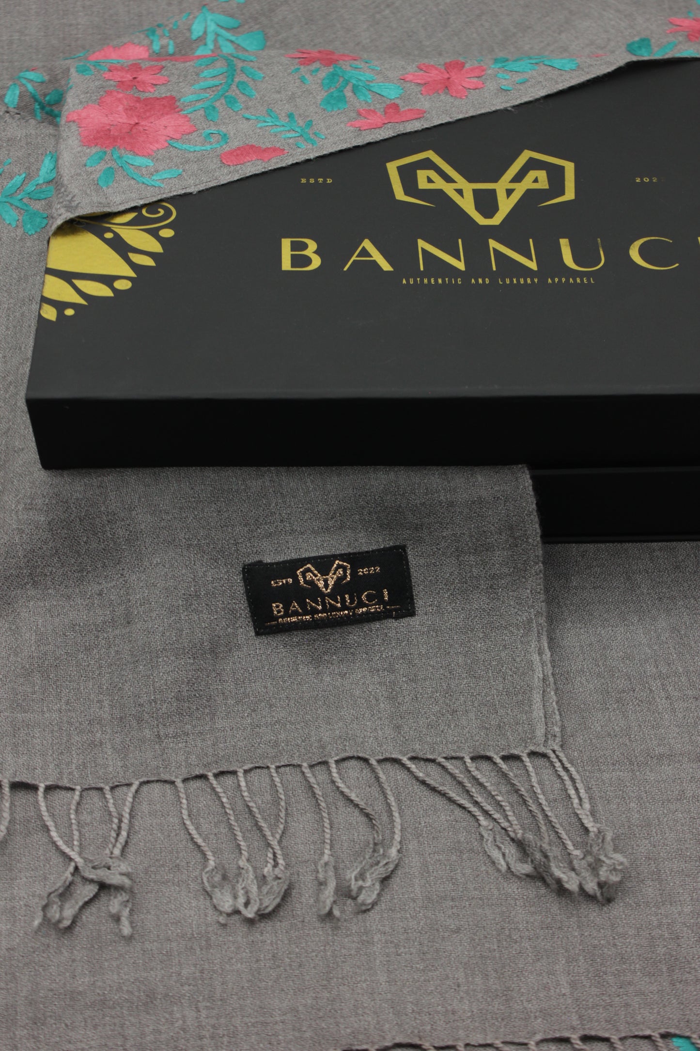 PREMIUM QUALITY GRAY HAND  EMBROIDERY WOOLEN SHAWL FOR WOMEN