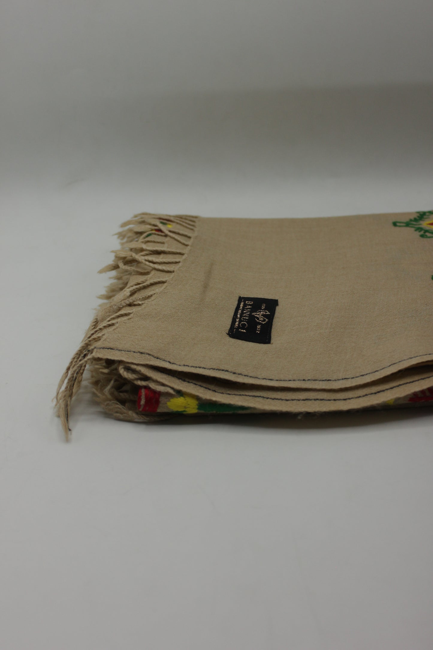 PREMIUM QUALITY LIGHT BEIGE HAND  EMBROIDERY WOOLEN SHAWL FOR WOMEN