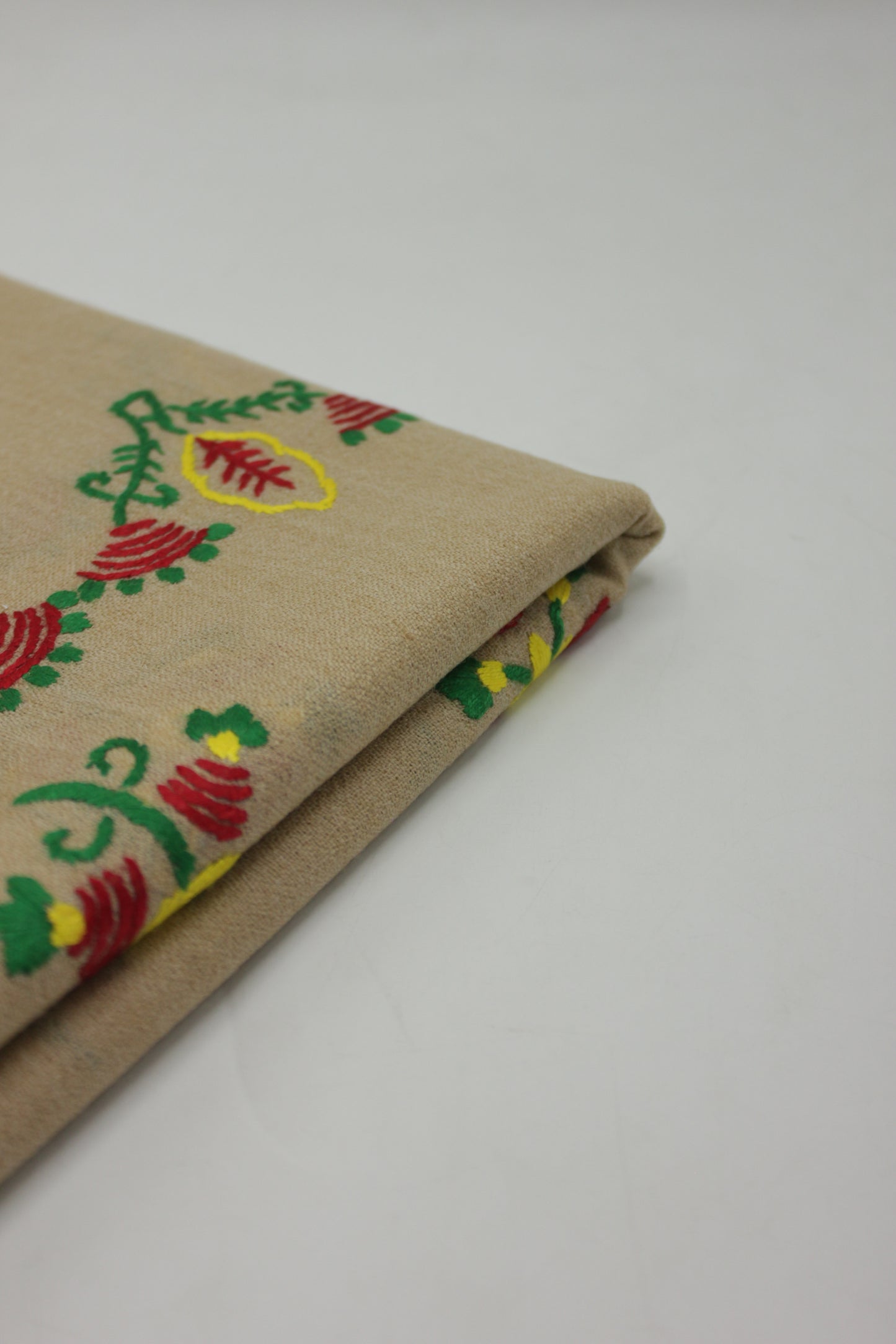 PREMIUM QUALITY LIGHT BEIGE HAND  EMBROIDERY WOOLEN SHAWL FOR WOMEN