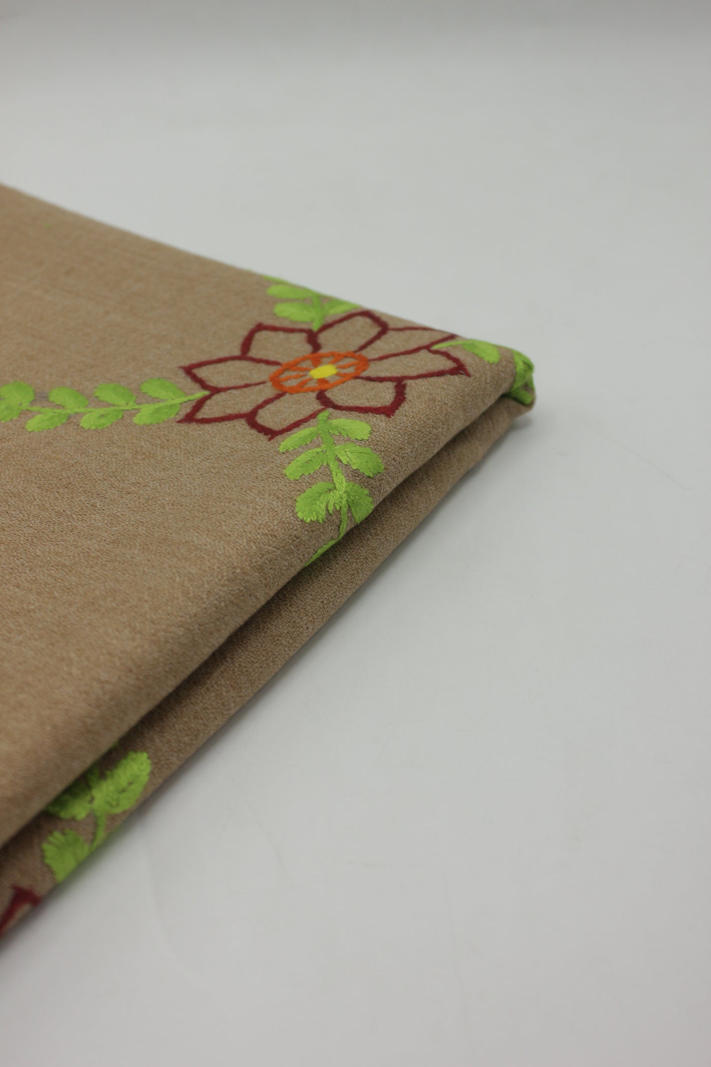 PREMIUM QUALITY LIGHT BROWN  EMBROIDERED WOOLEN SHAWL FOR WOMEN