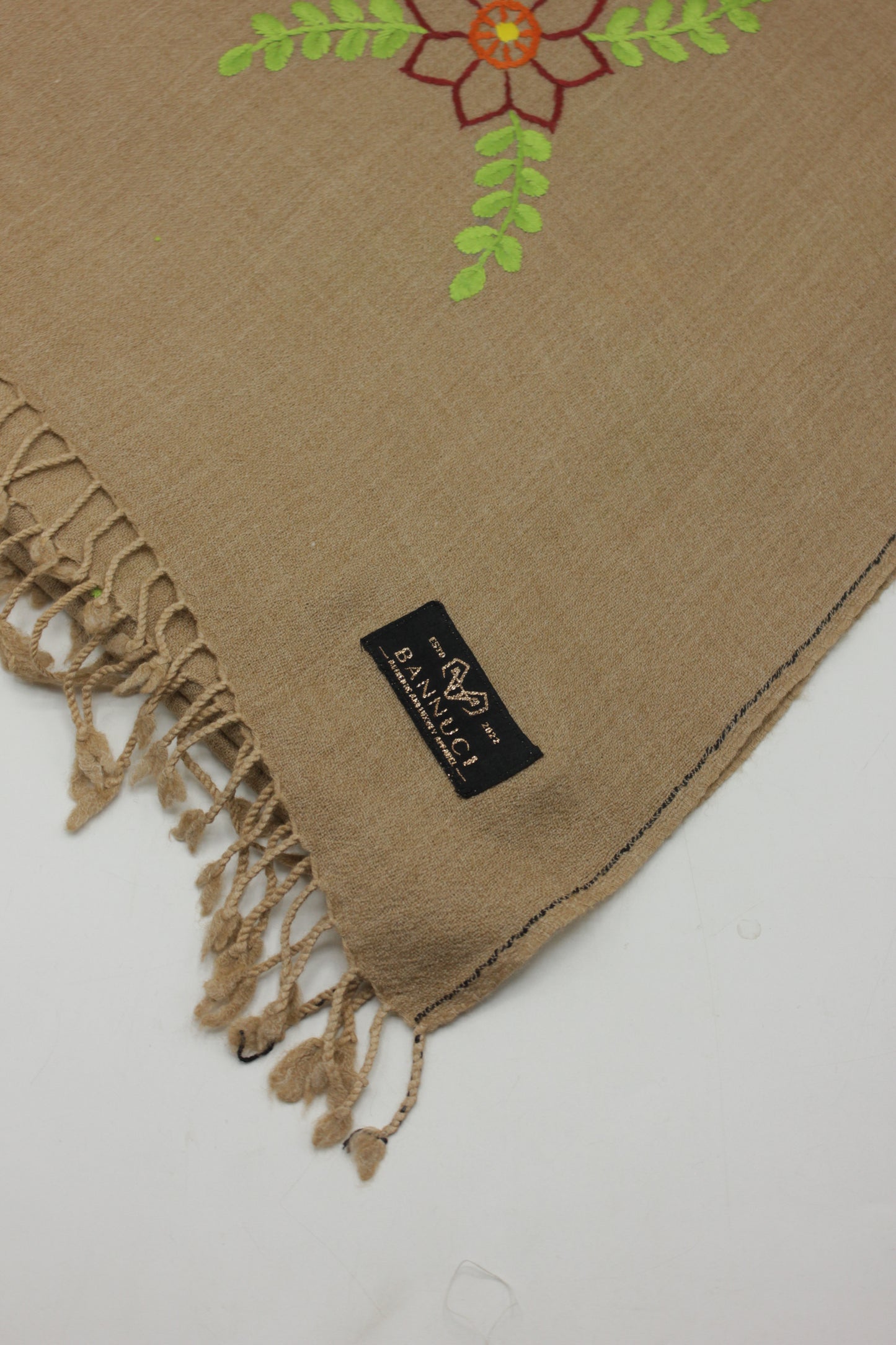 PREMIUM QUALITY LIGHT BROWN  EMBROIDERED WOOLEN SHAWL FOR WOMEN