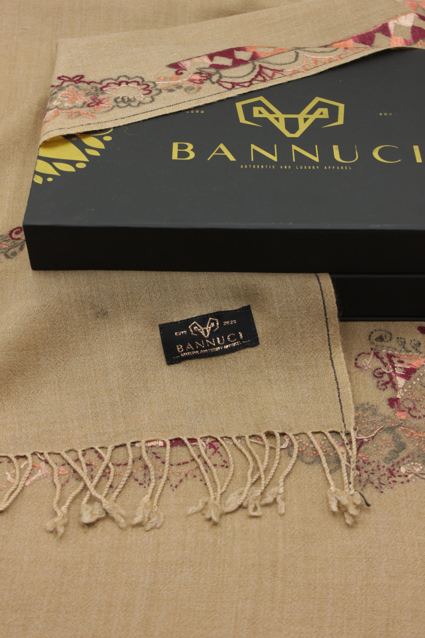 PREMIUM QUALITY LIGHT BROWN EMBROIDERED WOOLEN SHAWL FOR WOMEN