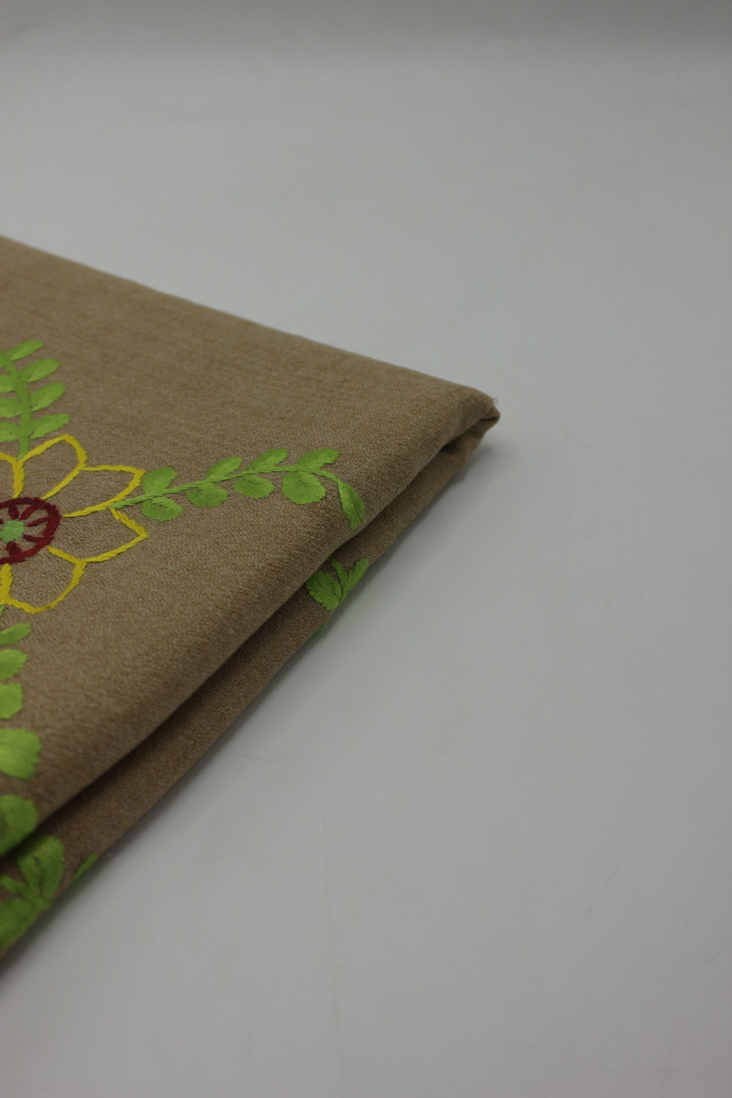 PREMIUM QUALITY LIGHT BROWN HAND  EMBROIDERY WOOLEN SHAWL FOR WOMEN