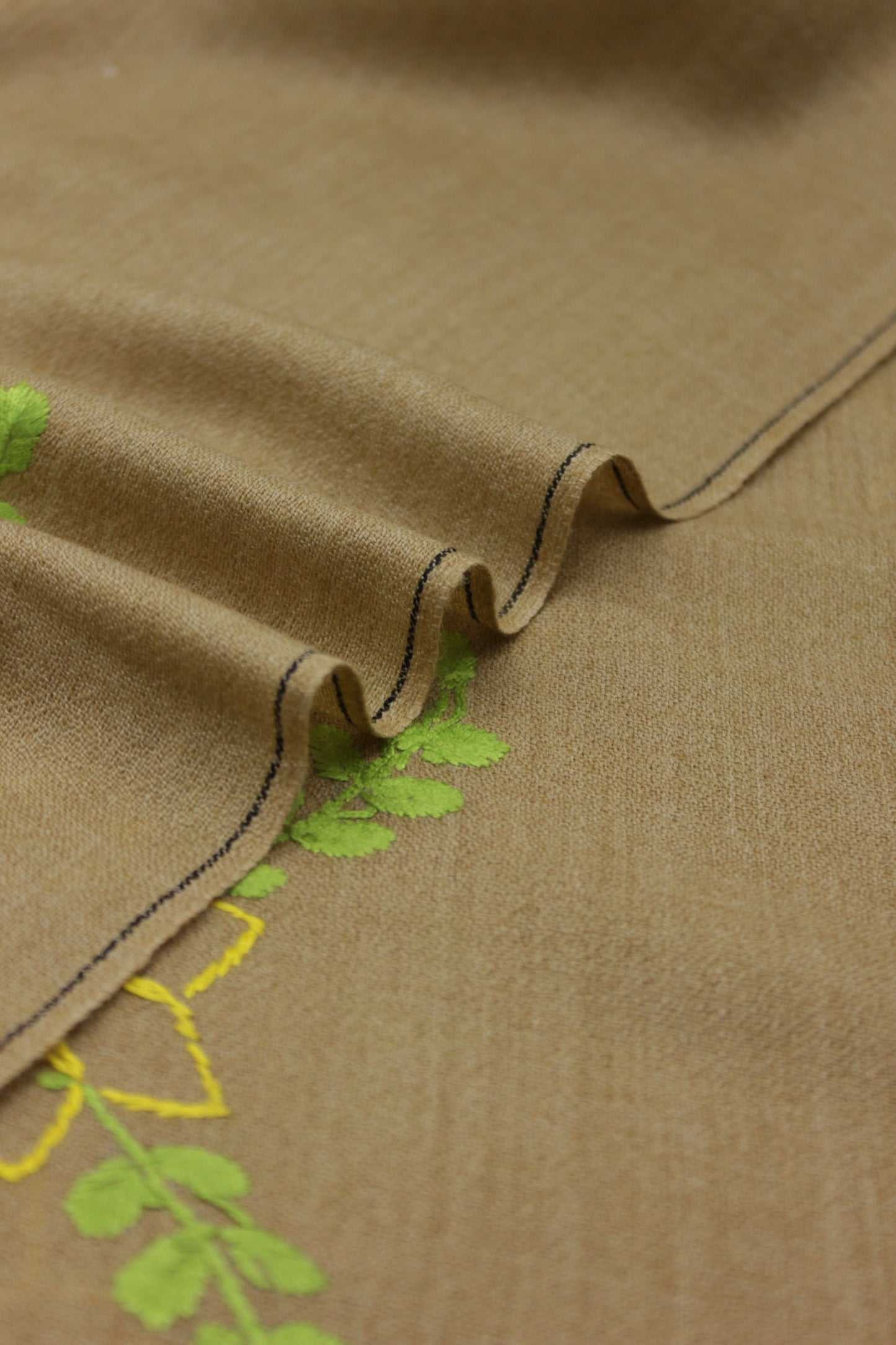 PREMIUM QUALITY LIGHT BROWN HAND  EMBROIDERY WOOLEN SHAWL FOR WOMEN