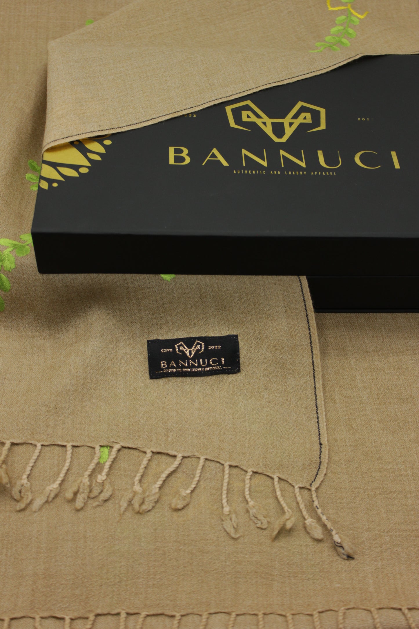 PREMIUM QUALITY LIGHT BROWN HAND  EMBROIDERY WOOLEN SHAWL FOR WOMEN