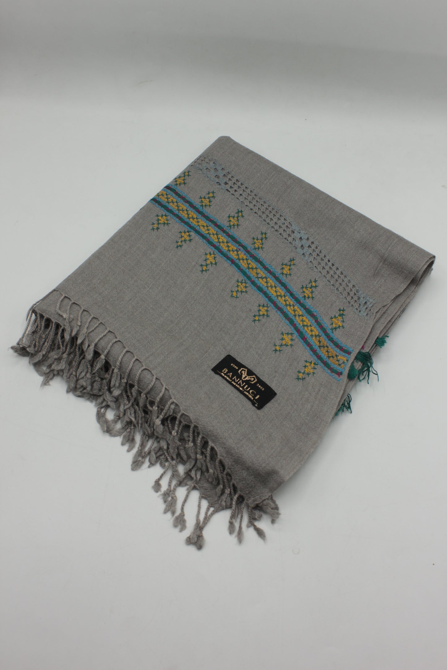 PREMIUM QUALITY LIGHT GRAY HAND EMBROIDERY WOOLEN SHAWL FOR WOMEN