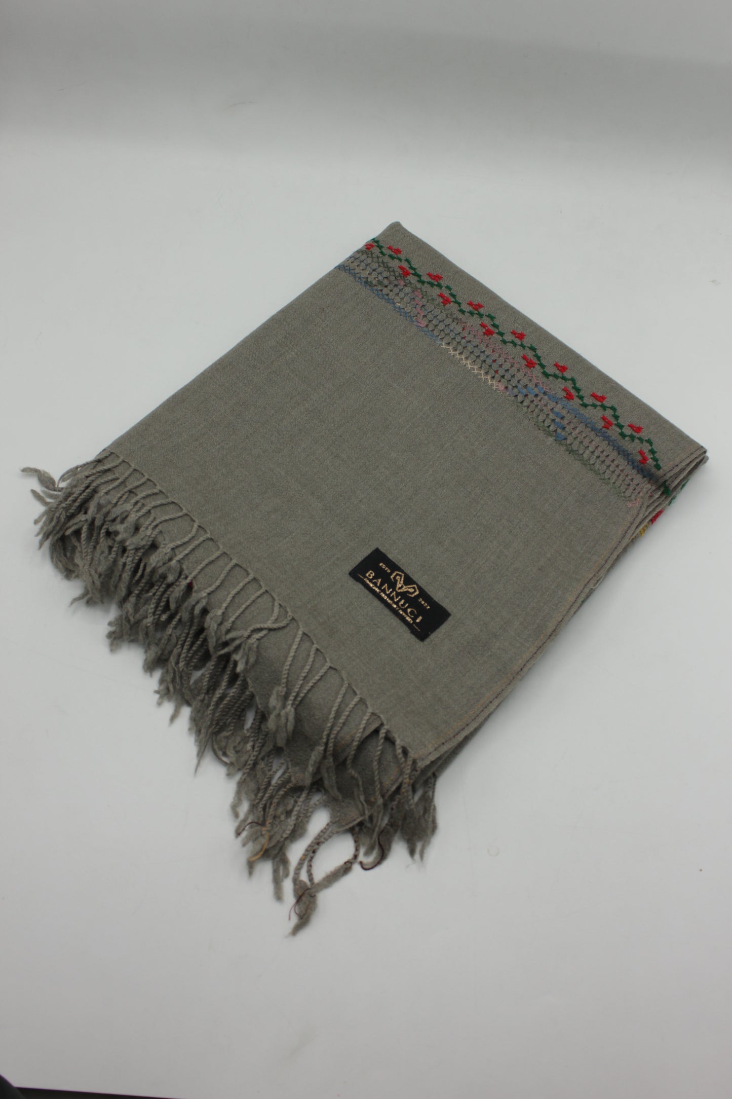 PREMIUM QUALITY LIGHT GRAY HAND  EMBROIDERY WOOLEN SHAWL FOR WOMEN