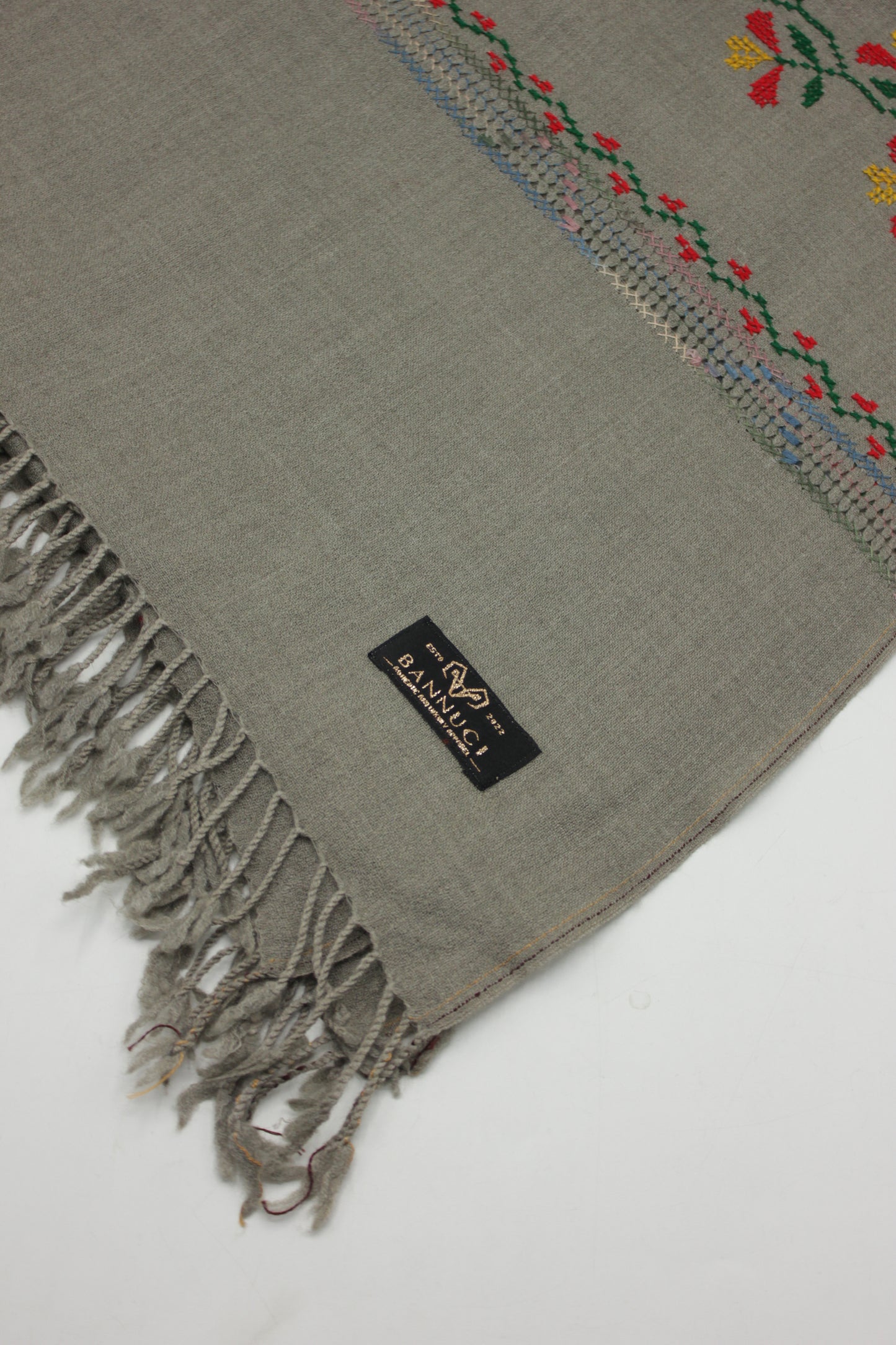 PREMIUM QUALITY LIGHT GRAY HAND  EMBROIDERY WOOLEN SHAWL FOR WOMEN