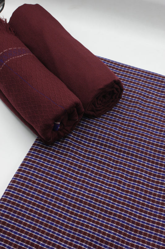 PREMIUM QUALITY MEROON WITH NAVY BORDER PURE WOOLEN SUIT FOR WOMEN