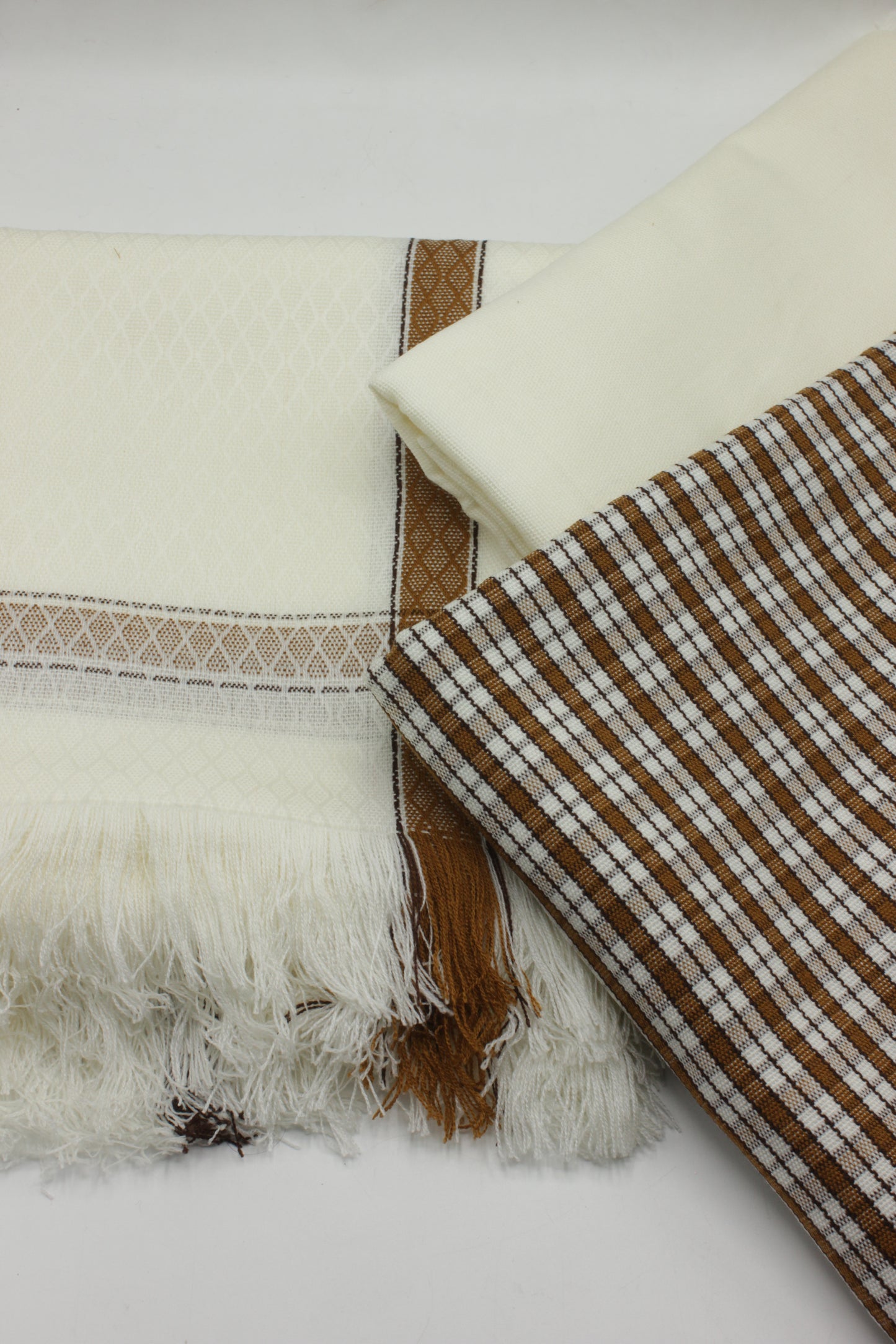 PREMIUM QUALITY OFF WHITE WITH BROWN BORDER PURE WOOLEN SUIT FOR WOMEN