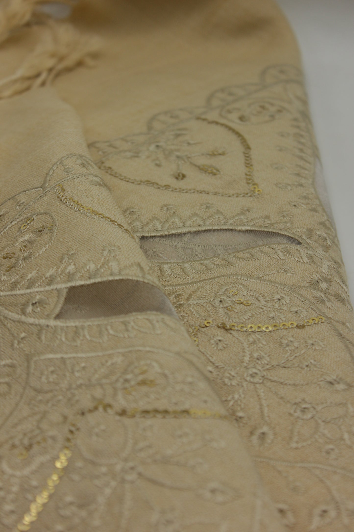 PREMIUM QUALITY PALE CAMEL EMBROIDERED WOOLEN SHAWL FOR WOMEN