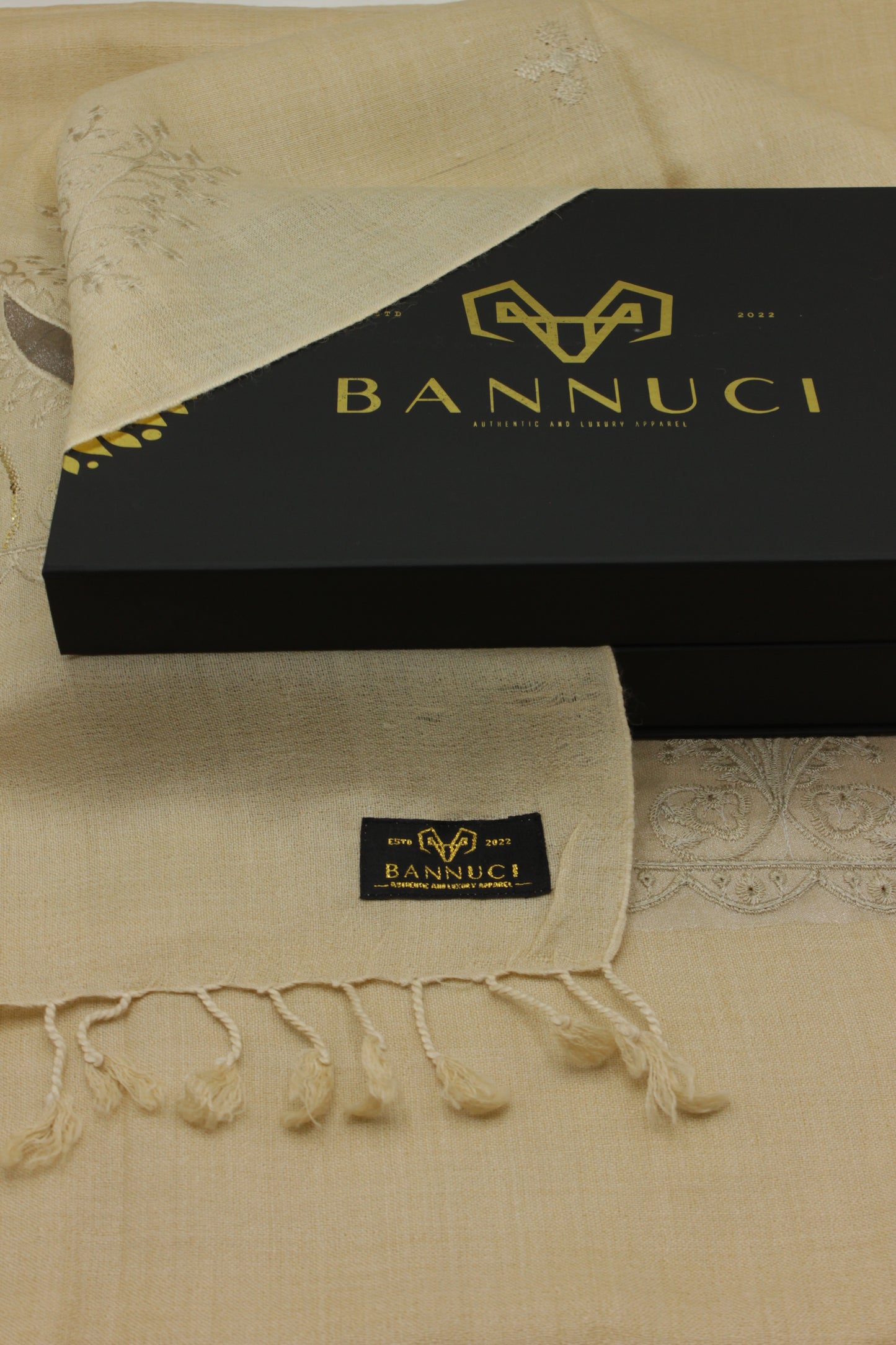 PREMIUM QUALITY PALE CAMEL EMBROIDERED WOOLEN SHAWL FOR WOMEN