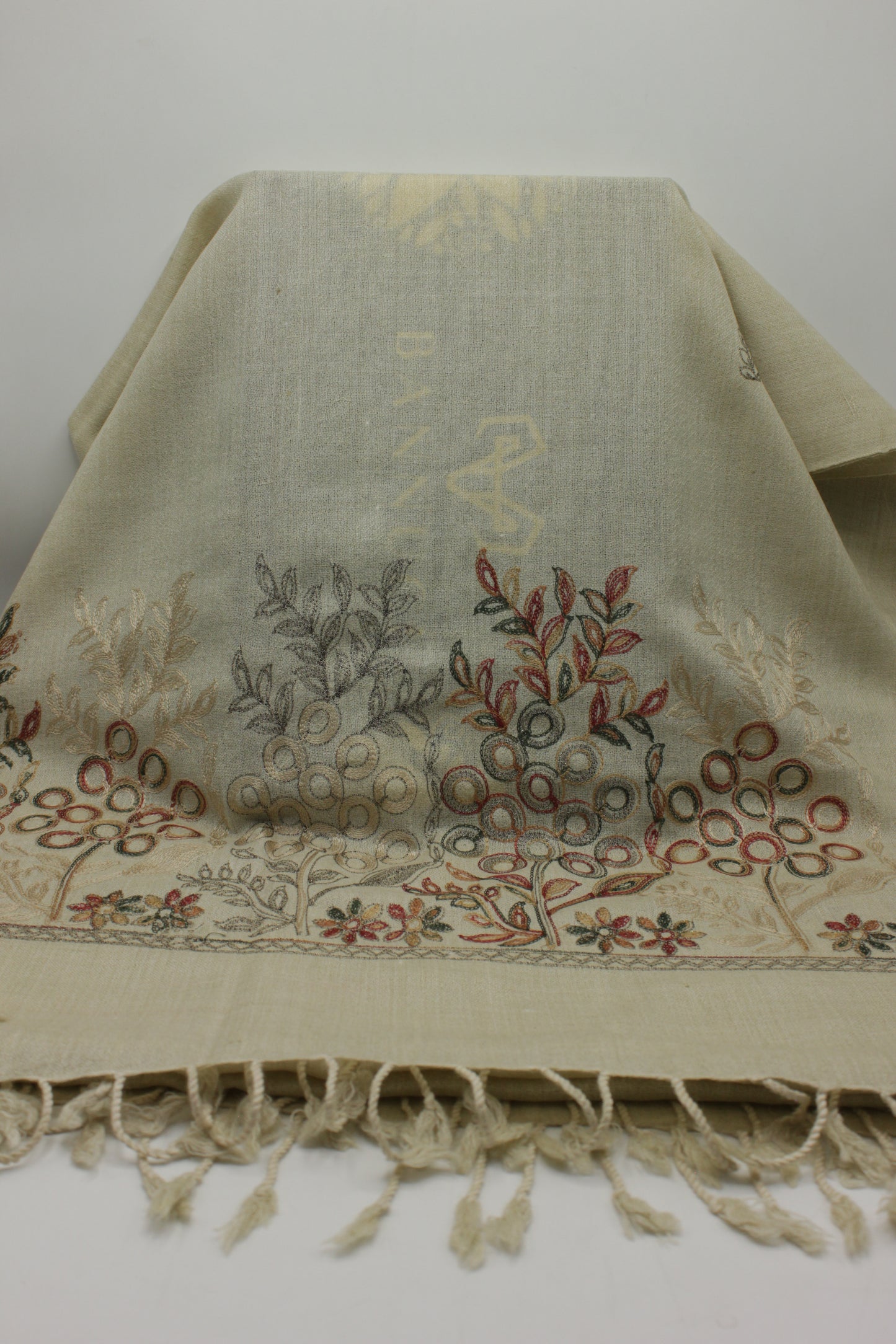 PREMIUM QUALITY SAND  MULTI COLOR EMBROIDERED WOOLEN SHAWL FOR WOMEN