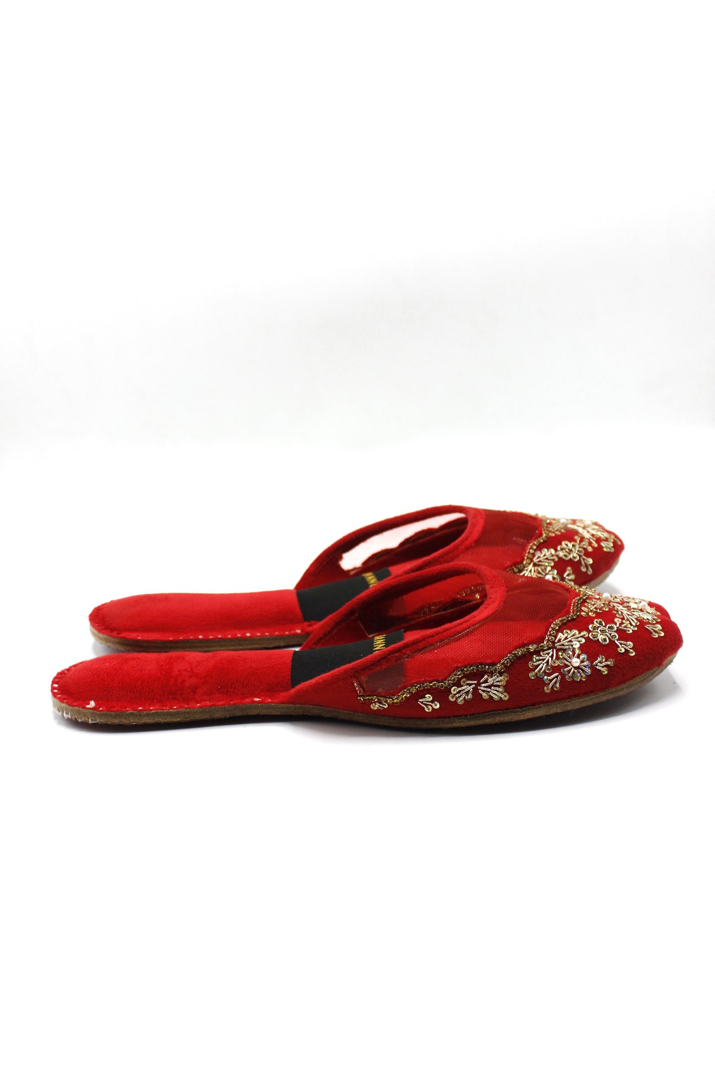 Premium Quality Back less Red Net Embellished Khussas