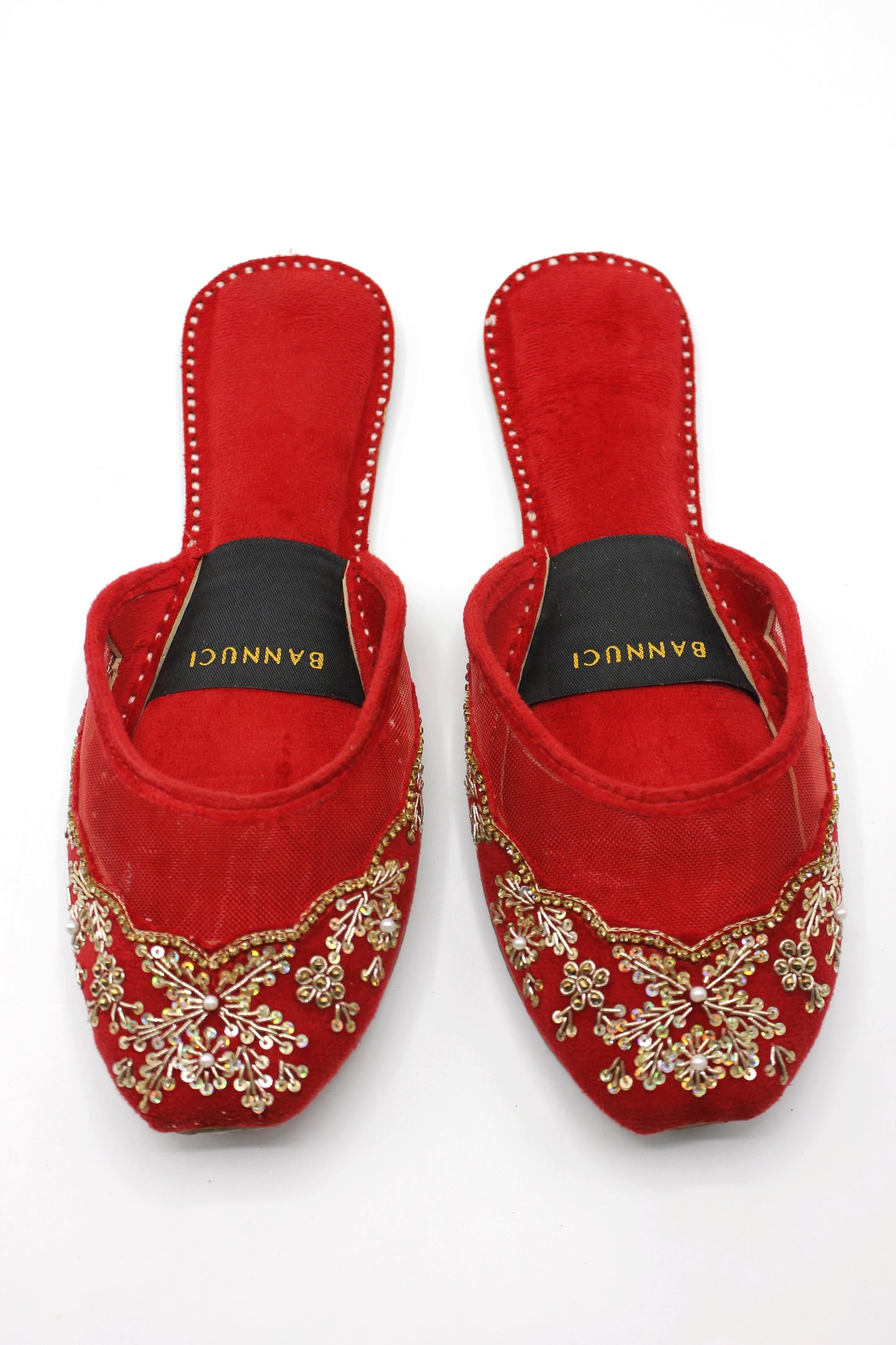 Premium Quality Back less Red Net Embellished Khussas