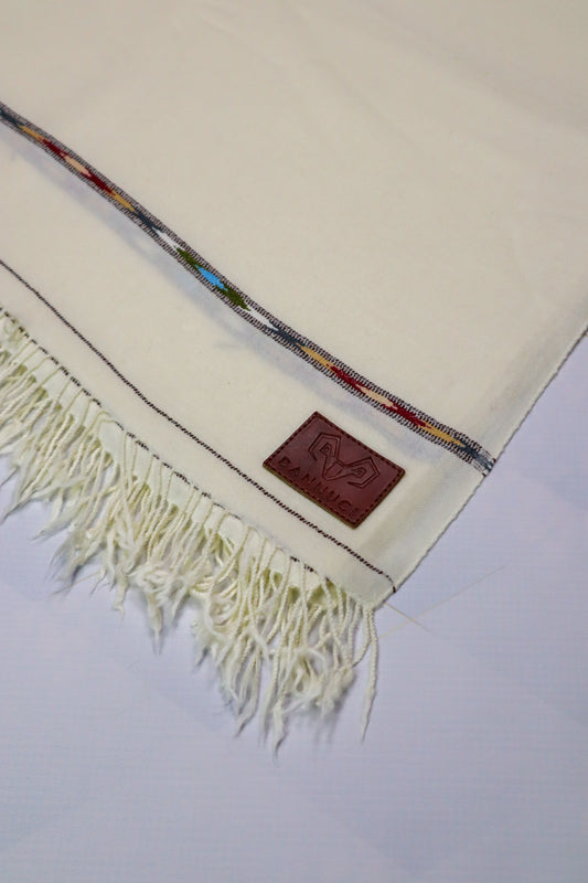 Premium Quality Blue Striped Off White Pure Woolen Shawl