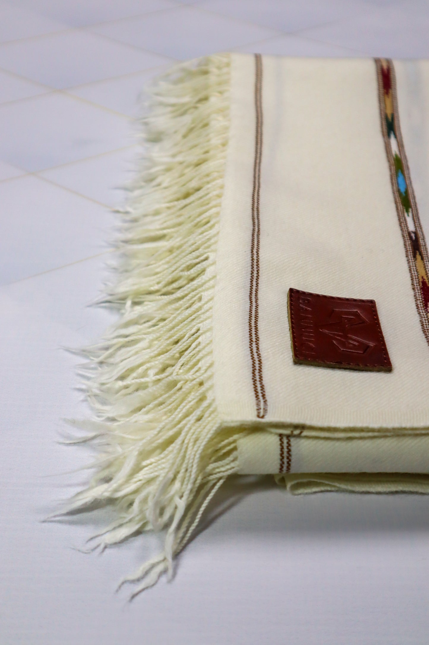 Premium Quality Double Fiber Blue Striped Off White Pure Woolen Shawl