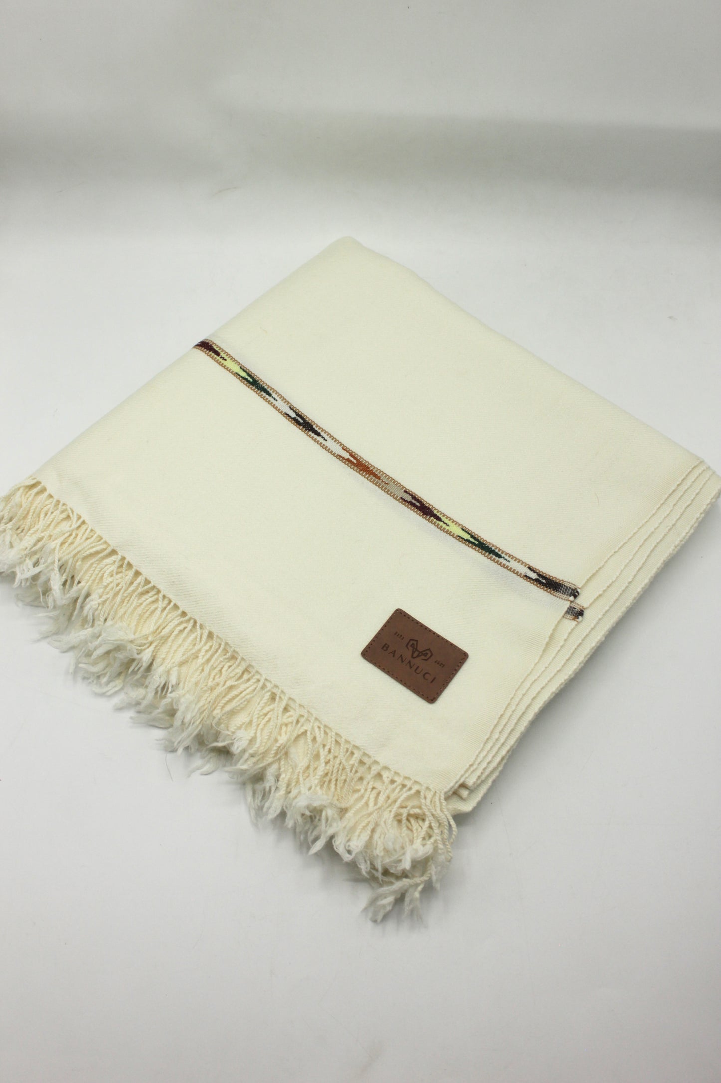 Premium Quality Off White Black Border Pure Woolen Shawl By Bannuci