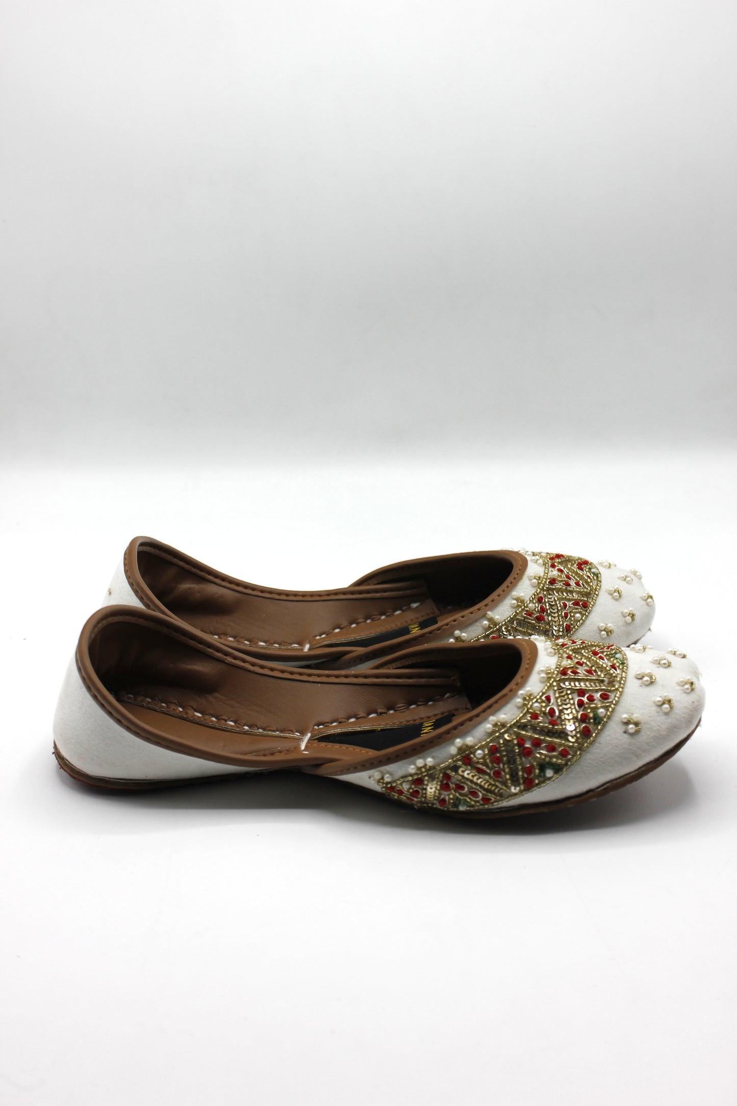 Premium Quality Off White Multi Color Pearl Embellished Khussas