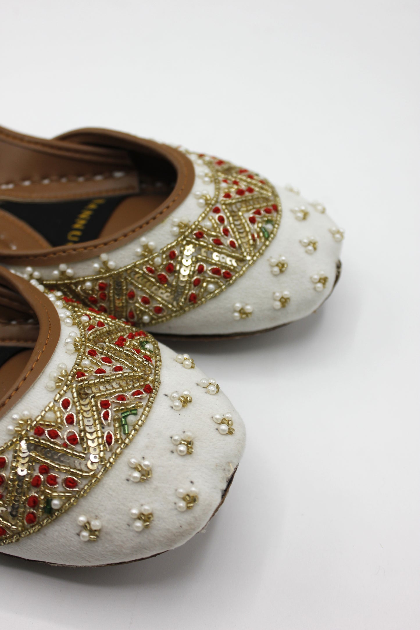 Premium Quality Off White Multi Color Pearl Embellished Khussas