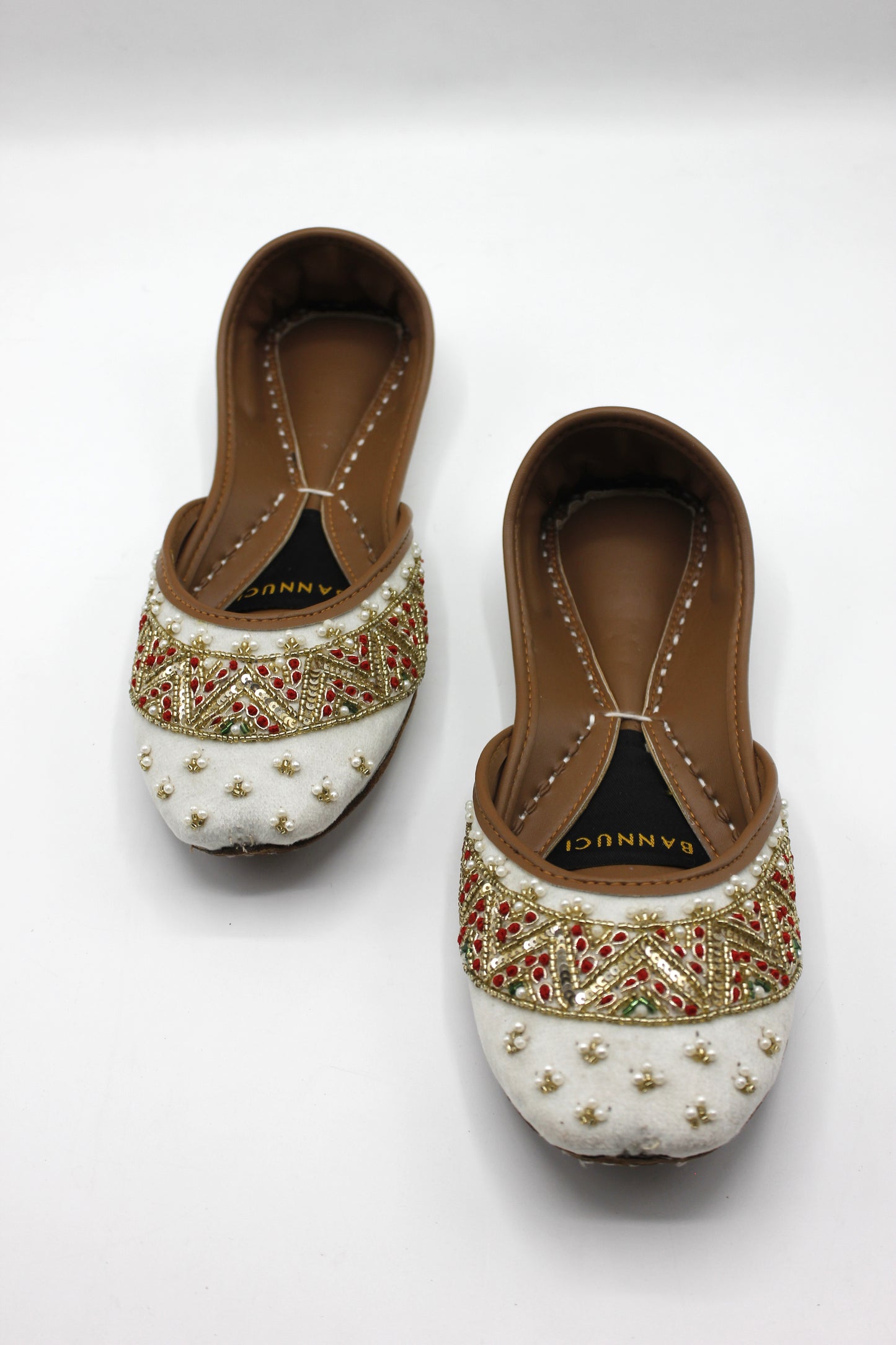 Premium Quality Off White Multi Color Pearl Embellished Khussas