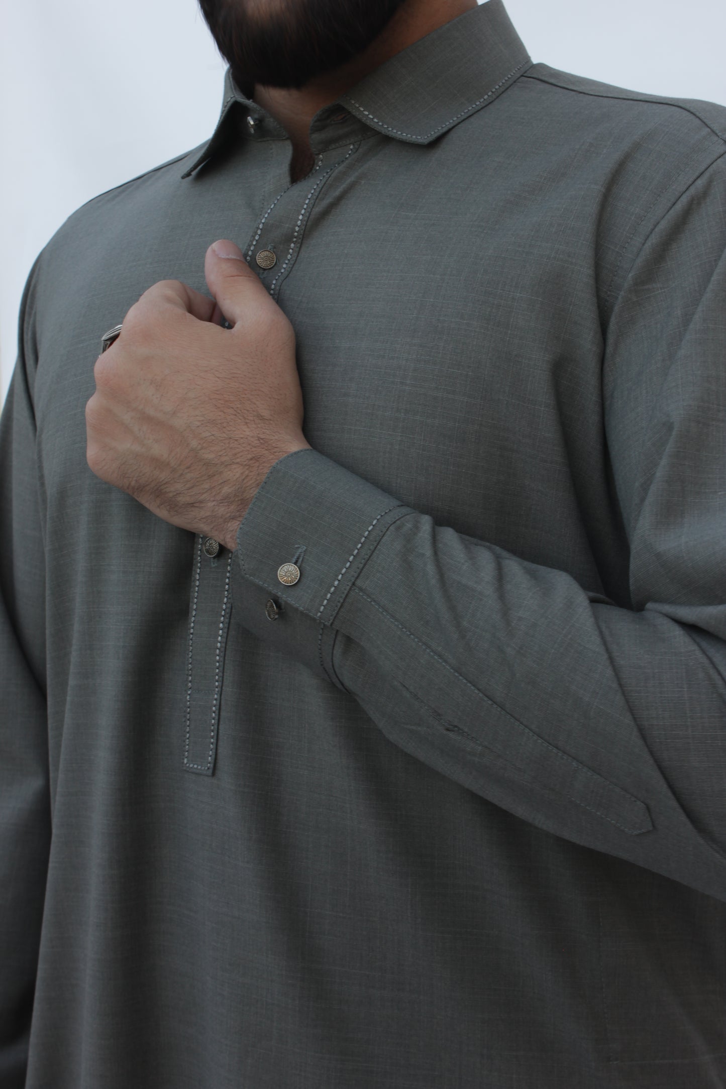 Premium Quality Olive Gray Kameez Shalwar
