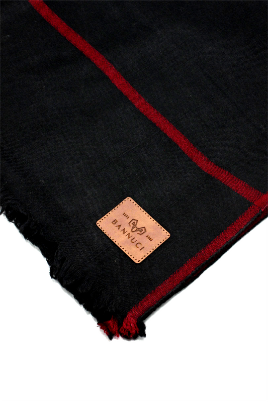 Premium Quality Red Border Black Pure Woolen Shawl