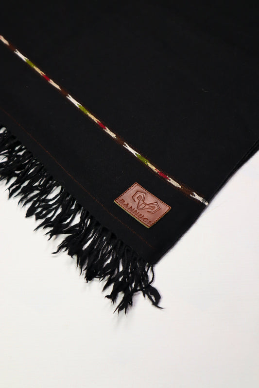 Premium Quality Striped Jet Black Pure Woolen Shawl