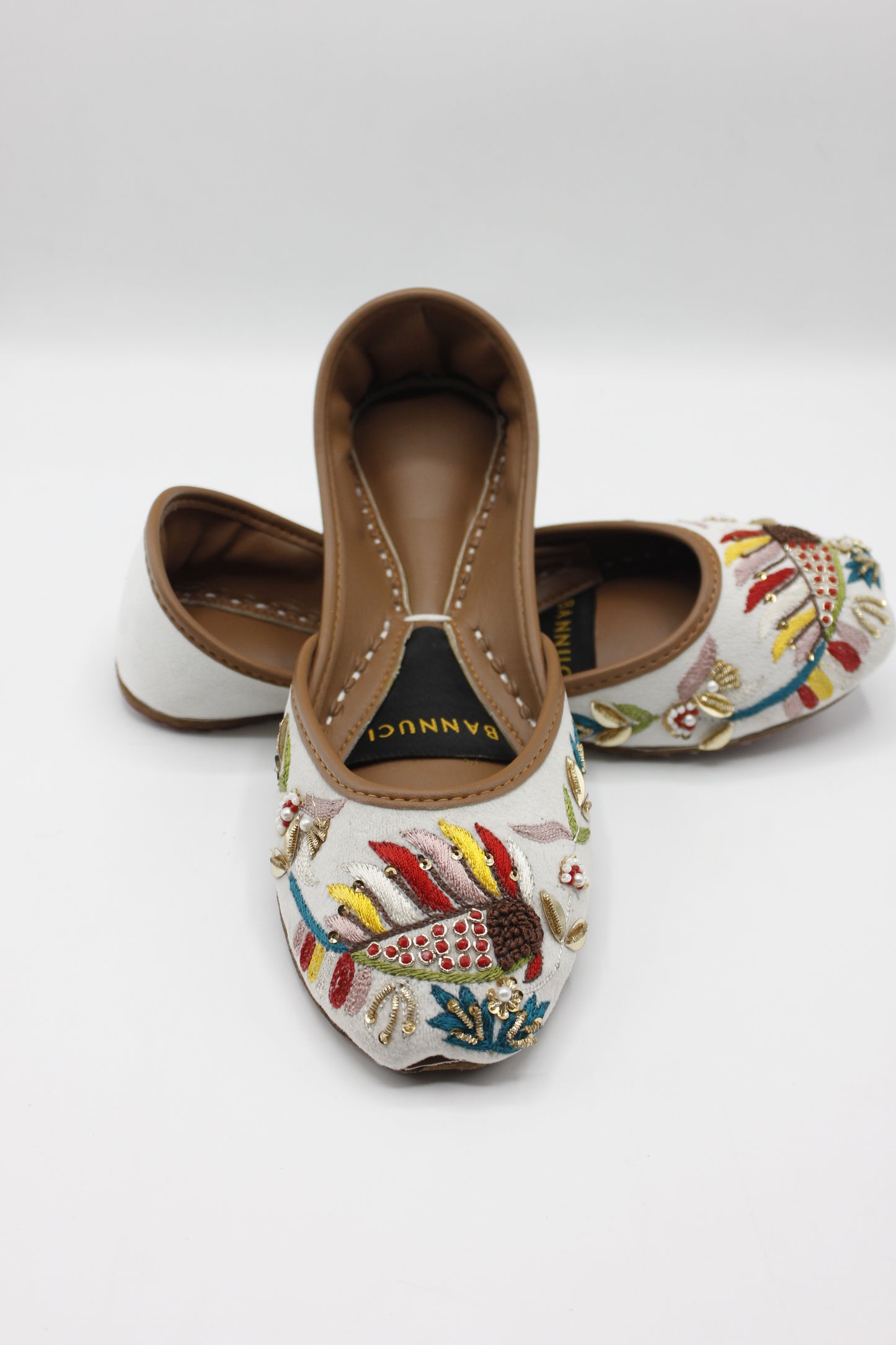 Premium Quality White Multi Color Embroidered Khussas