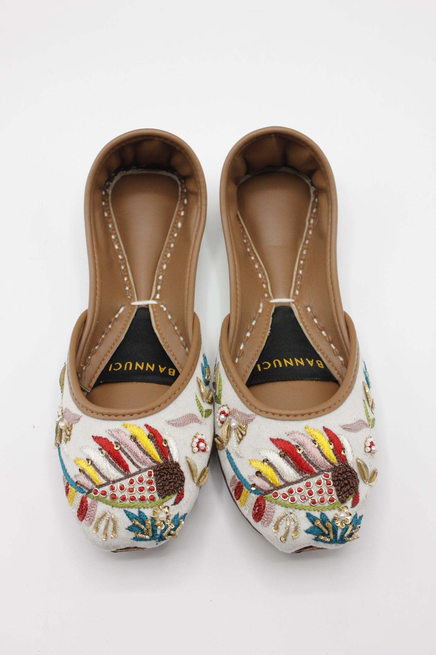 Premium Quality White Multi Color Embroidered Khussas